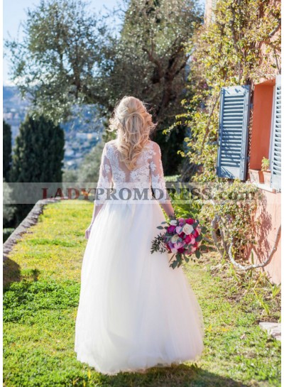 2023 Newest Long Sleeves Tulle With Appliques White Floor Length Wedding Dresses