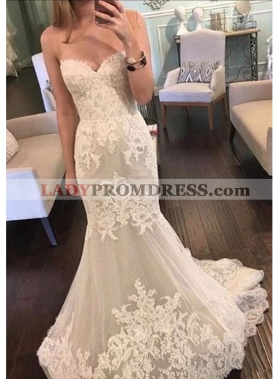 Mermaid Strapless Tulle With Patterns 2023 Cheap Wedding Dresses