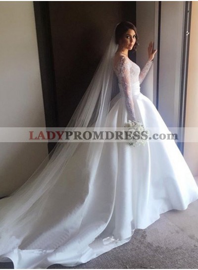 2023 Elegant A Line Satin Sweetheart Long Sleeves Wedding Dresses