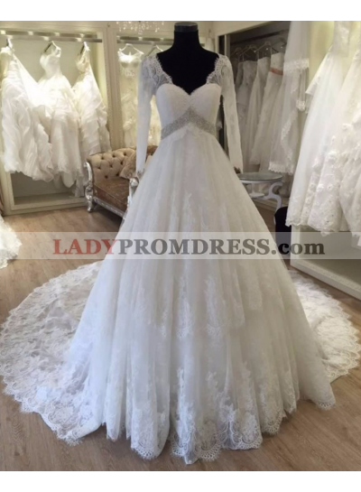 2023 Gorgeous A Line Long Sleeves V Neck Wedding Dresses Lace