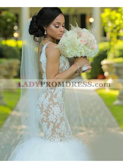 Sexy Mermaid Backless Lace Tulle 2023 Wedding Dresses