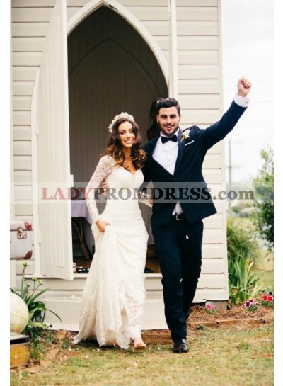 2023 Elegant Sheath Long Sleeves Sweetheart Lace Wedding Dresses