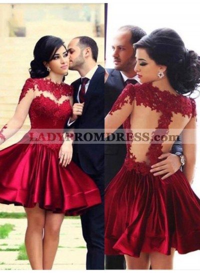 A-Line Princess High Neck Long Sleeves Elastic Woven Satin Short Homecoming Dresses
