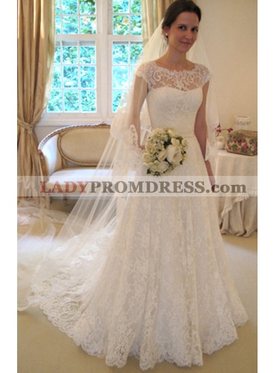 Elegant A Line Lace Long Train 2023 Wedding Dresses