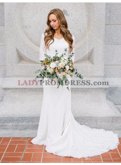 2023 Elegant Long Sleeves Lace V Neck Wedding Dresses
