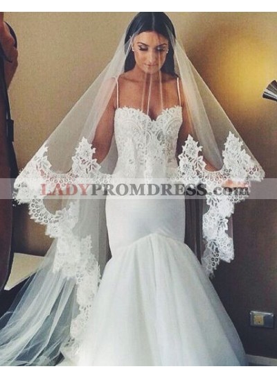 Sexy Mermaid Sweetheart With Spaghetti Straps Lace Tulle 2023 Wedding Dresses
