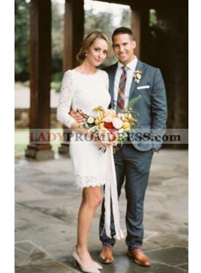 2023 Sheath Long Sleeves Lace Knee Length Short Wedding Dresses