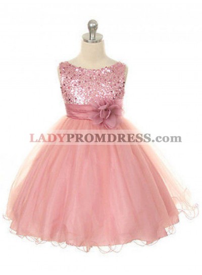 Ball Gown Jewel Sleeveless Hand-Made Flower Long Organza Flower Girl Dress