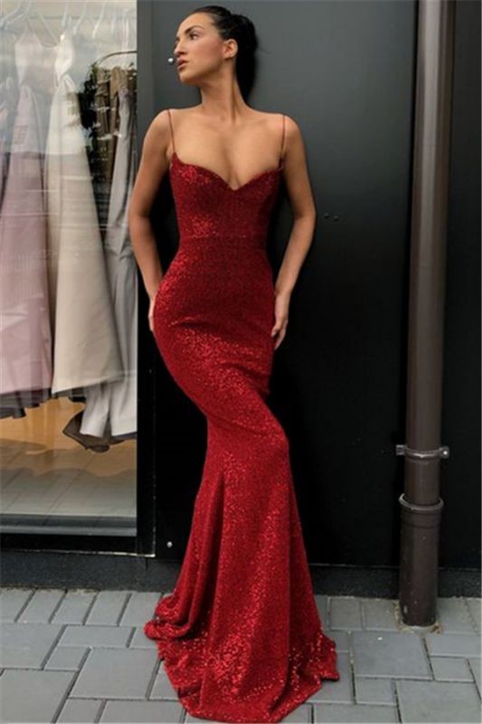 2024 Sexy Red Sweetheart Spaghetti Straps Sequence Long Prom Dresses