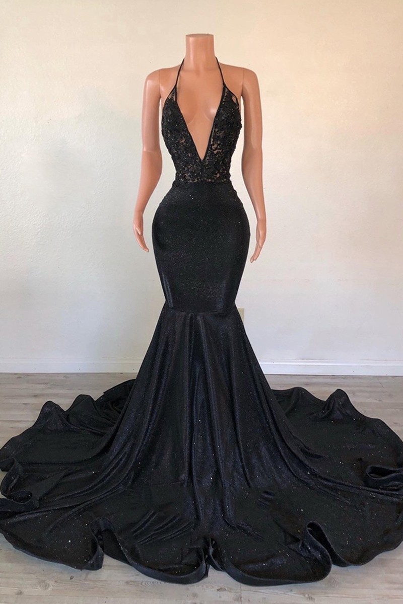 Black V-neck Mermaid Prom Dresses 2023