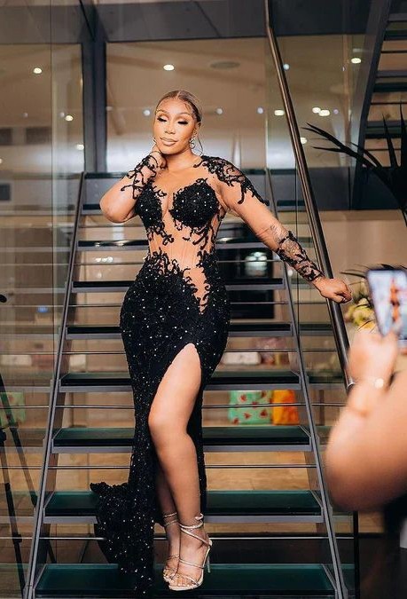 Sexy Sheath Long Sleeves Black Prom Dresses Birthday Outfits Evening Gown