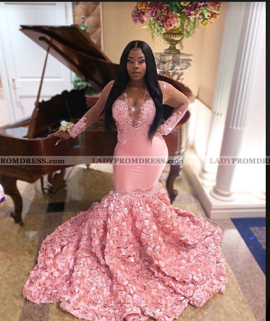 pink long mermaid prom dresses