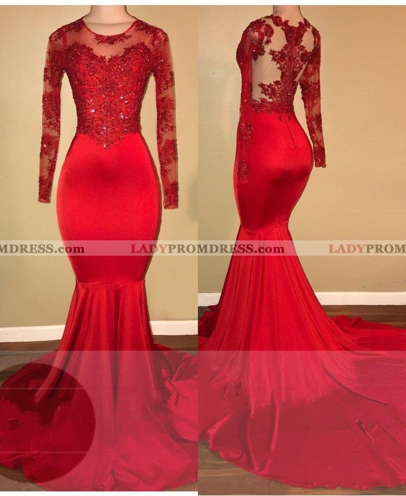 Red Dresss 2023 Mermaid Prom Dresses Satin Scoop Neck