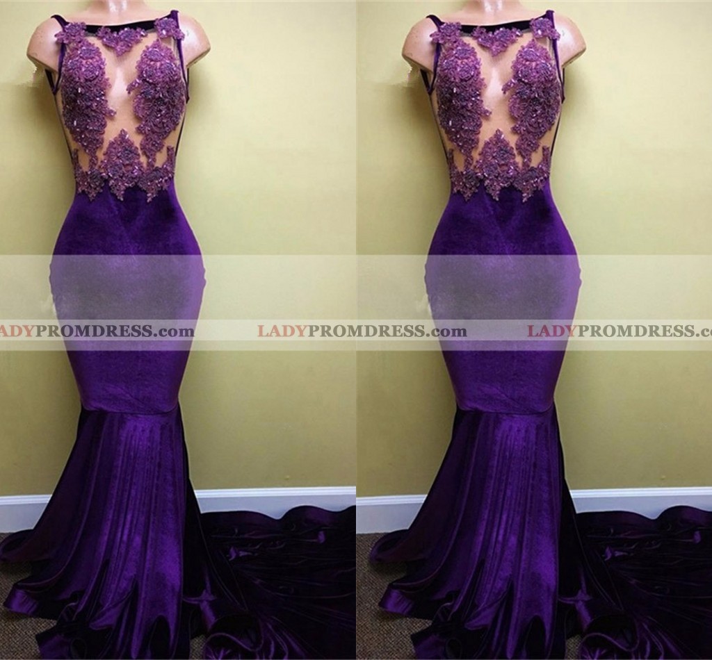 purple velvet prom dress