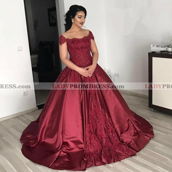 burgundy off the shoulder ball gown