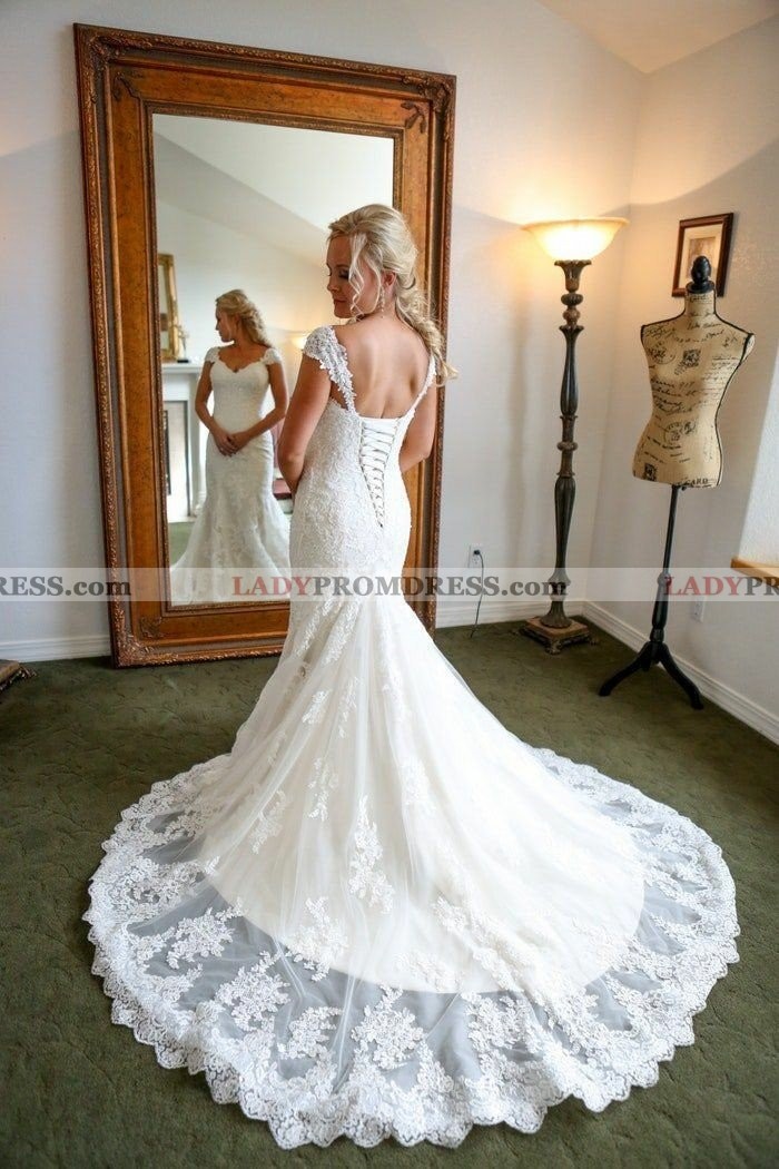 2020 Charming Ivory Sheath Lace Up Back Sweetheart With Capped
