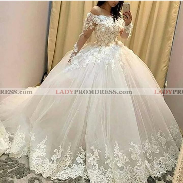 2022 New Designer Long Sleeves Off Shoulder Flowers Ball Gown Lace Up ...