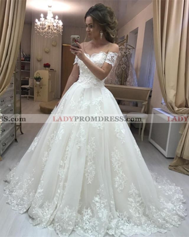 off the shoulder v neck wedding dress