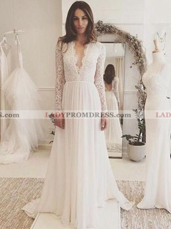 deep v neck a line wedding dress