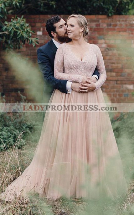 rose gold long sleeve wedding dress