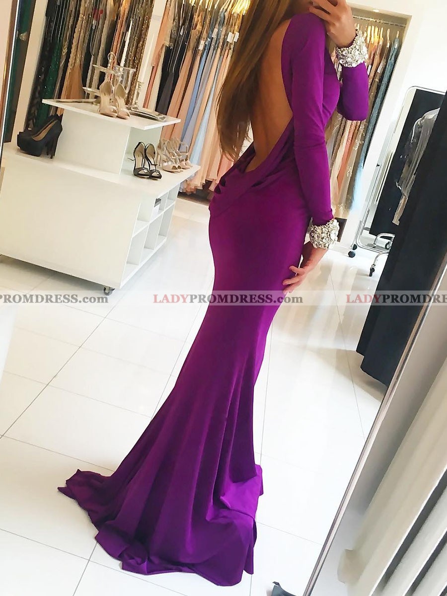 purple long sleeve mermaid dress