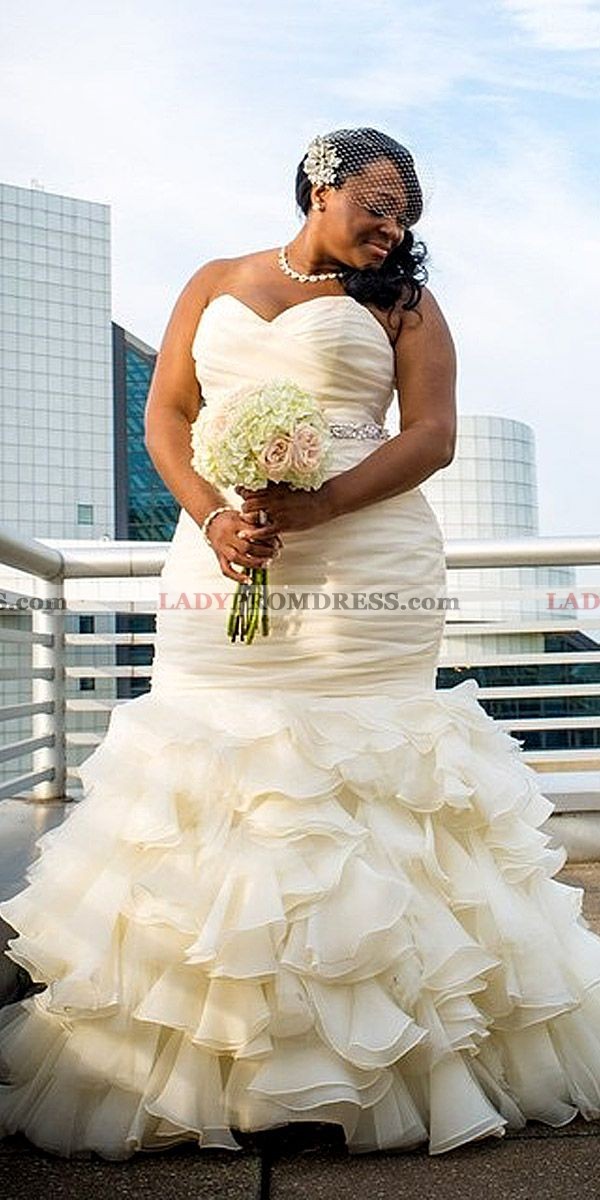 2020 Newly Mermaid/Trumpet Organza Sweetheart Lace Up Plus ...