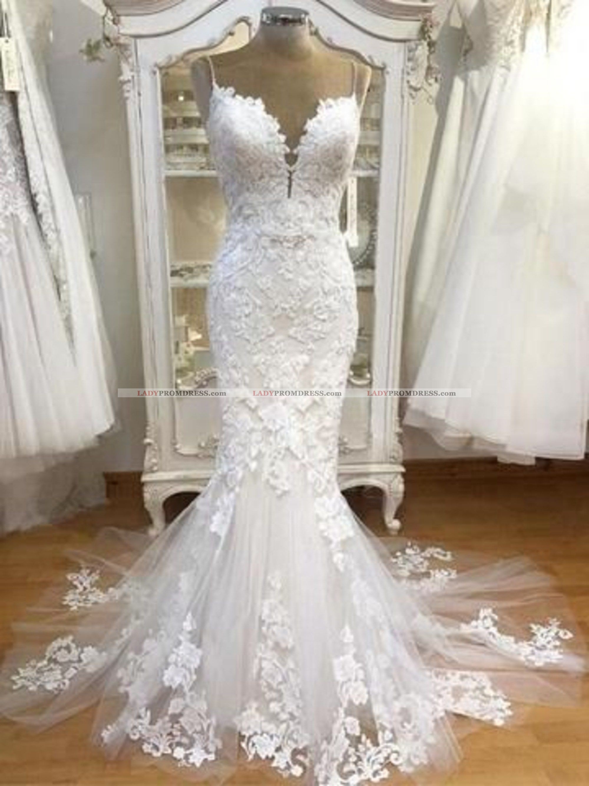 lace spaghetti strap wedding dress