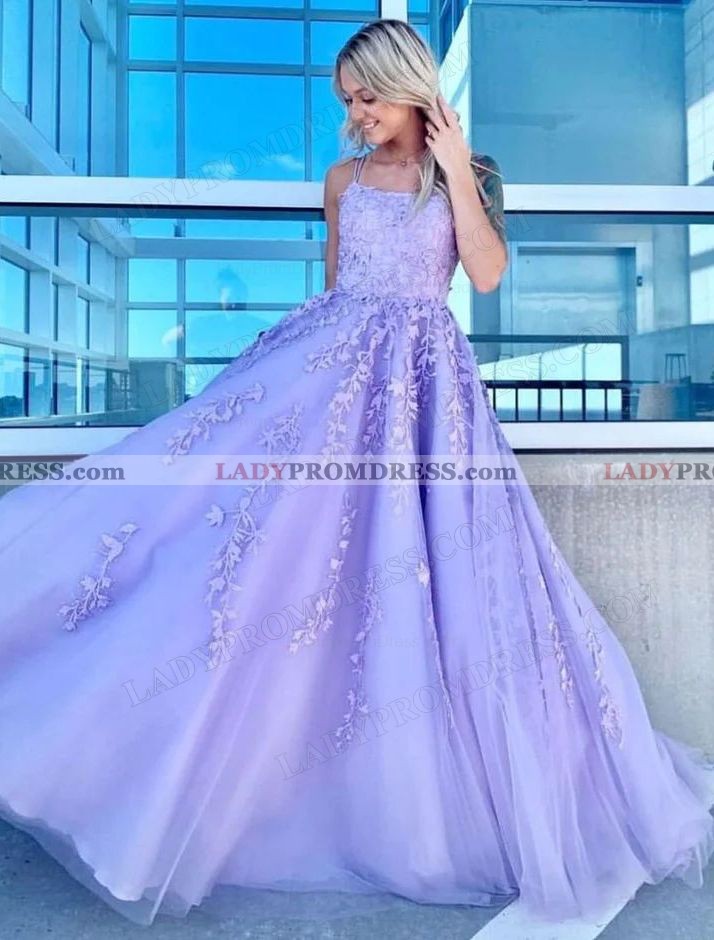 2023 Ball Gown Tulle Applique Spaghetti Straps sweep Train Prom Dresses
