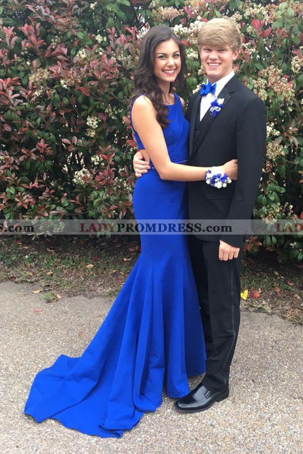 royal blue trumpet prom dress