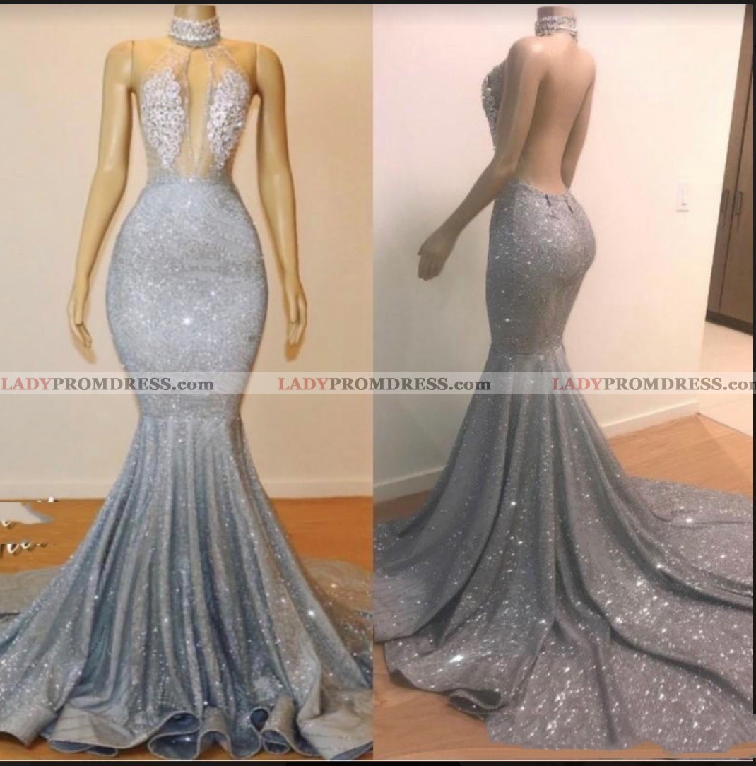 silver mermaid prom dress