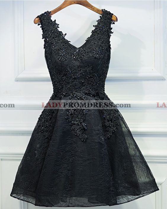 v neck short black dress