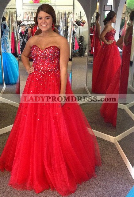 2020 Gorgeous Red Prom Dresses Sweetheart Beading Ball Gown Tulle
