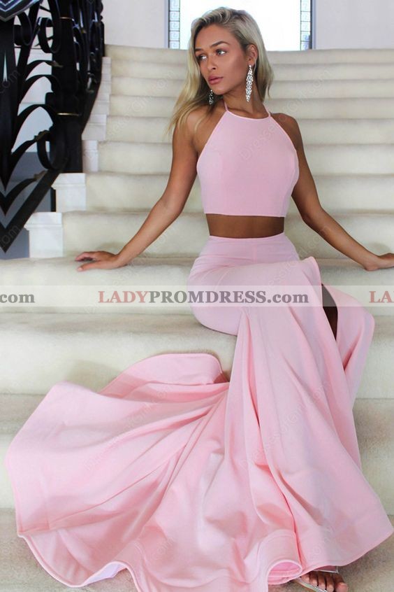 baby pink satin prom dress