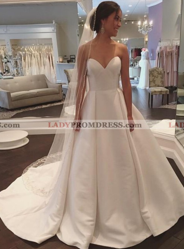 plain satin a line wedding dress