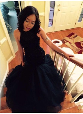 Amazing Black Mermaid Ruffles Beaded Long African American Black Women's Prom Dresses 2022