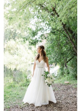 2022 Elegant A Line Chiffon Sweetheart Floor Length Beaded Wedding Dresses