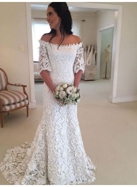 New Arrival Sheath Long Sleeves Lace Off Shoulder 2022 Cheap Wedding Dresses / Bridal Gowns