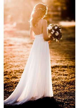 Cheap A Line/Princess Chiffon Spaghetti Straps Chiffon Backless Sweetheart Beach Wedding Dresses / Bridal Gowns 2022