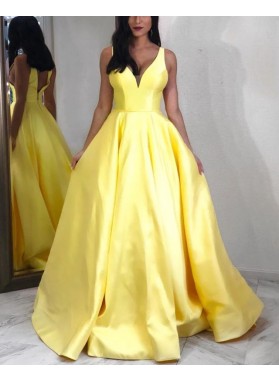2022 New Arrival A Line Daffodil Sweetheart Satin Long Prom Dresses