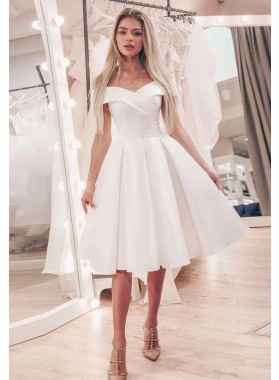 A Line Off Shoulder Knee Length Satin Short Wedding Dresses 2022