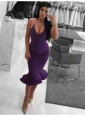 Purple Mermaid Halter 2022 Knee Length Short Homecoming Dresses