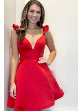 A Line Satin Red Sweetheart Knee Length 2022 Short Homecoming Dresses
