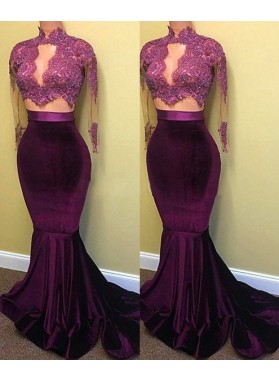 2022 Sexy Mermaid/Trumpet Stretch Satin Two Pieces Prom Dresses