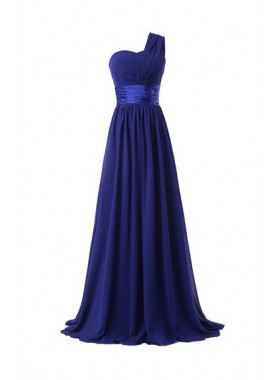 Column One Shoulder Floor Length Chiffon Royal Blue Bridesmaid Dresses / Gowns