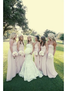 2022 New Arrival A Line Chiffon Pearl Pink Long Bridesmaid Dresses / Gowns
