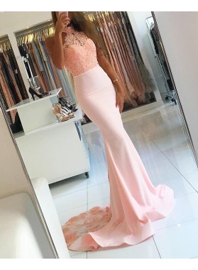 2022 Sexy Mermaid/Trumpet Satin Blushing Pink Prom Dresses