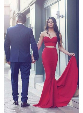 2022 Sexy Mermaid Red Two Pieces Prom Dresses