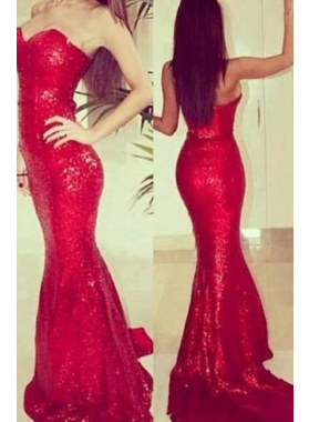 2022 Gorgeous Red Sweetheart Mermaid/Trumpet Sequined Prom Dresses