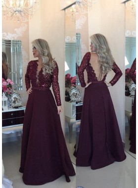 Burgundy Prom Dresses Floor-Length/Long A-Line/Princess V-Neck Lace Spliced  Satin