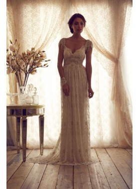2022 V-neck Backless Floor Length Lace Wedding Dresses